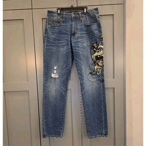 Y2K Ed Hardy Logo Jeans Mens Black Panther Snake 32x32 Embroidered Vintage